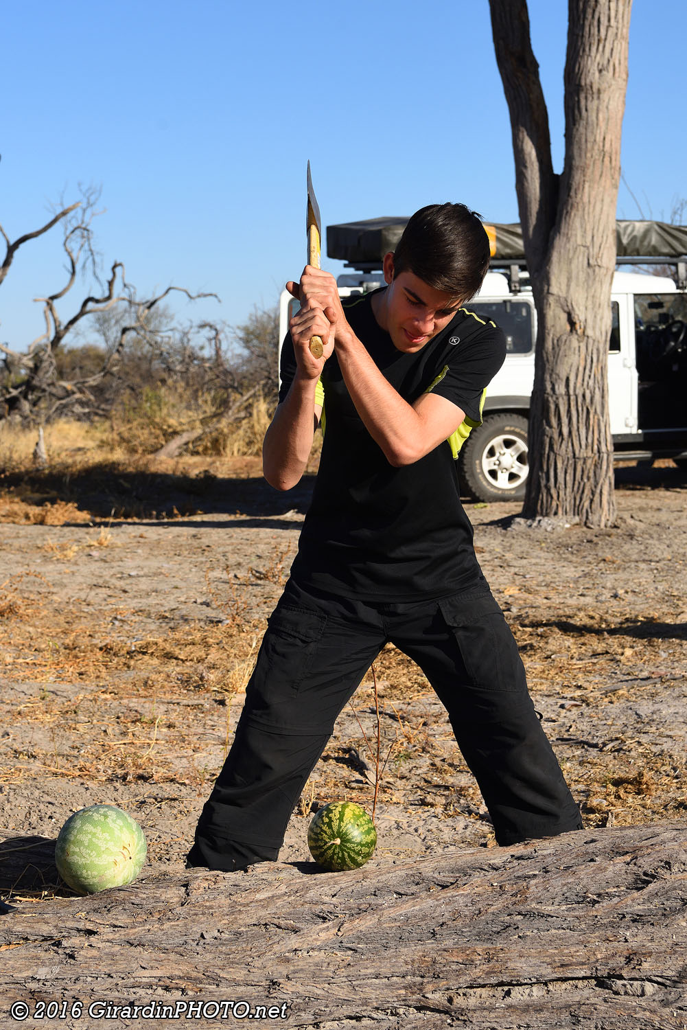 Ouverture du melon sauvage (melon tsamma) ramassé sur le trajet